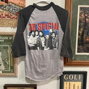 Vintage 1986 RARE 38 Special Strength In Numbers 3/4 Sleeve Rock Shirt Sz Medium